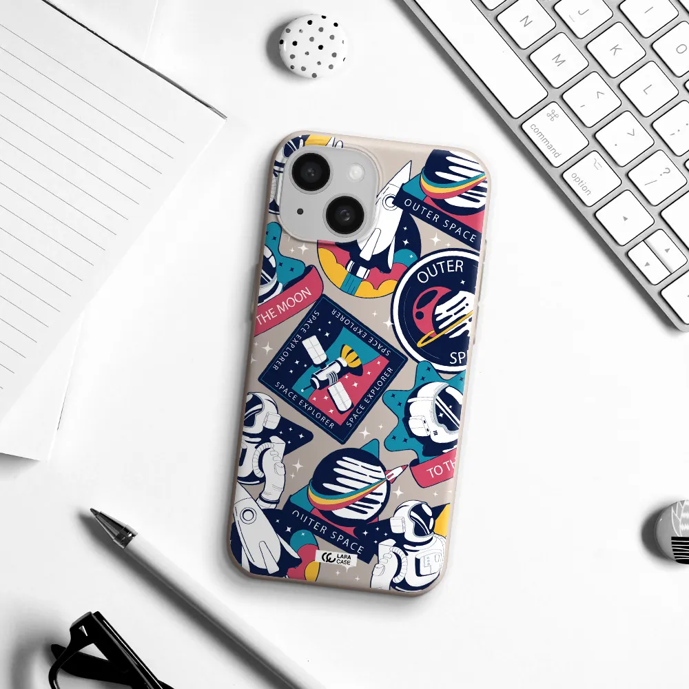 Astronaut Stickers Apple iPhone 15 Silicone Stone Case