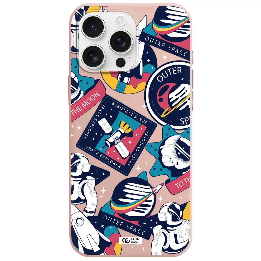 Astronaut Stickers Apple Iphone 16 Pro Max Silicone Pastel Pink Case