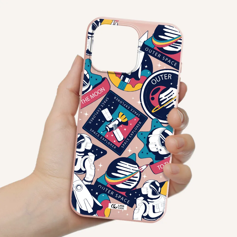 Astronaut Stickers Apple Iphone 16 Pro Max Silicone Pastel Pink Case