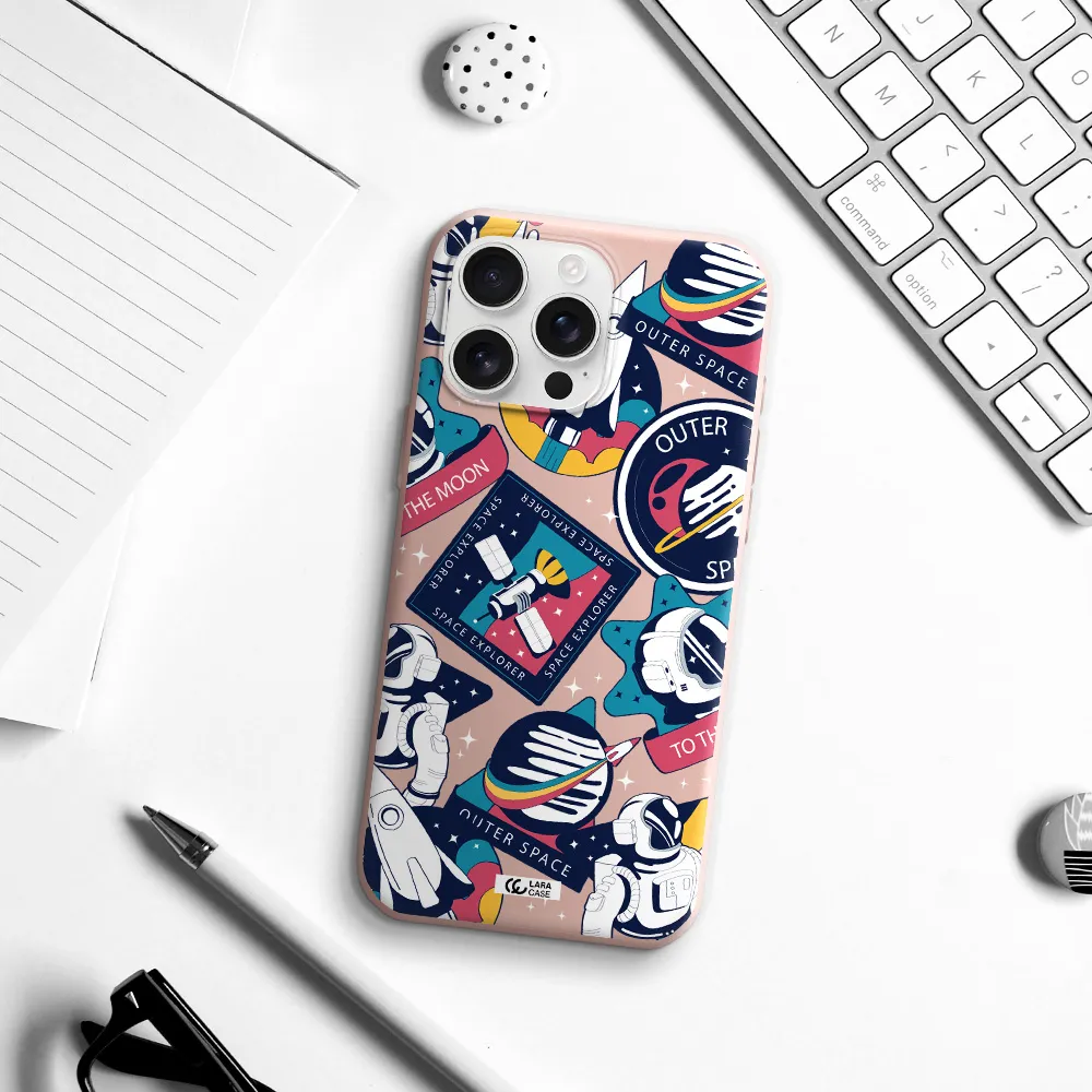 Astronaut Stickers Apple Iphone 16 Pro Max Silicone Pastel Pink Case