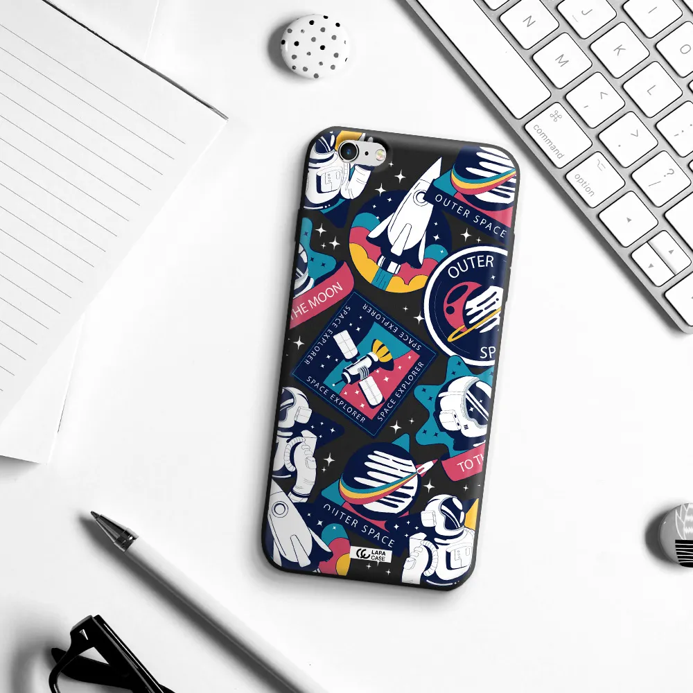 Astronaut Stickers Apple iPhone 6 plus Silicone black Case