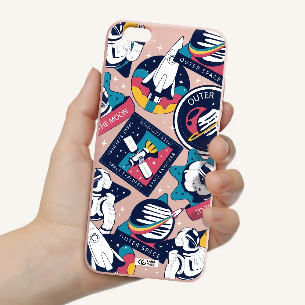 Astronaut Stickers Apple iPhone 6 plus Silicone pastel pink Case
