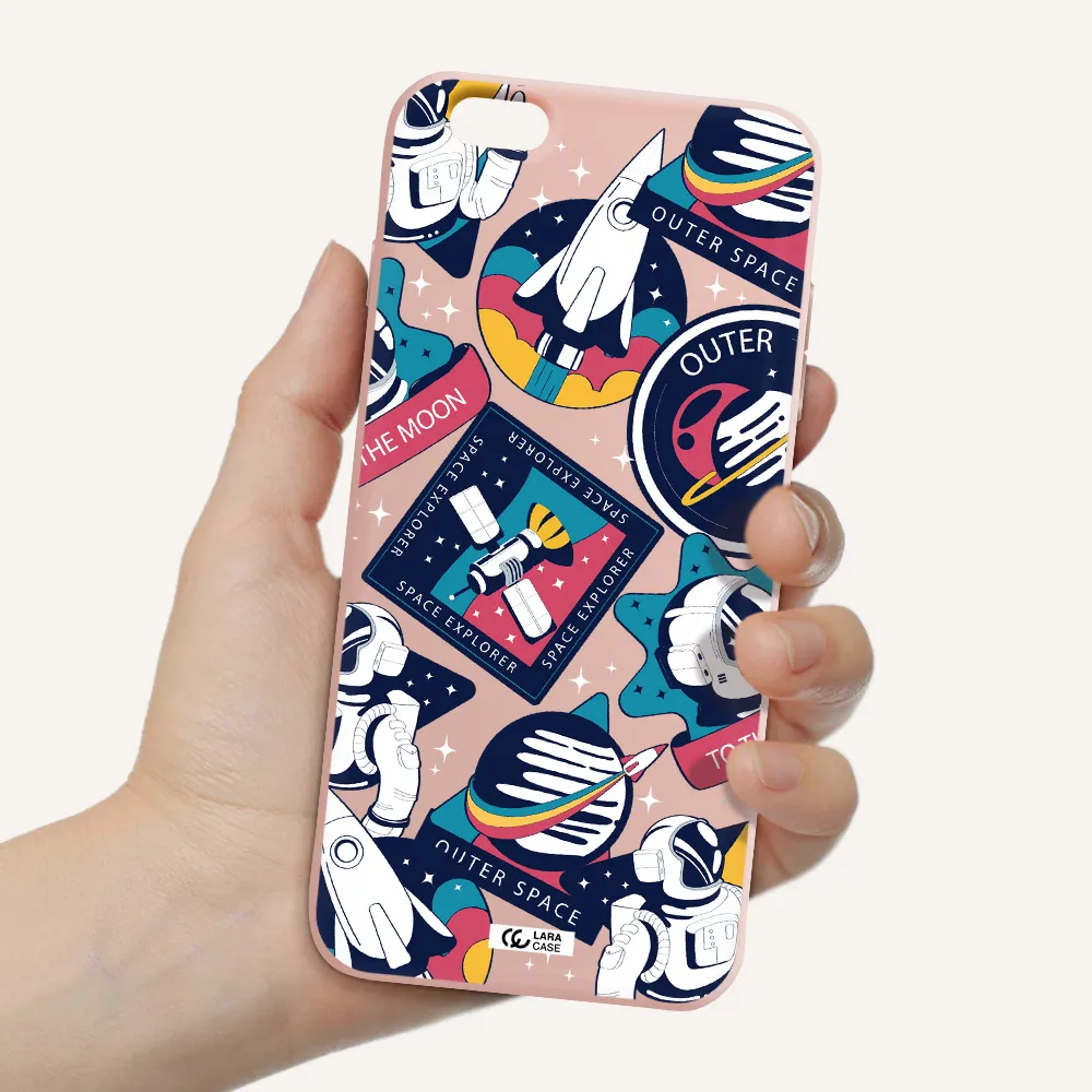 Astronaut Stickers Apple iPhone 6 s plus Silicone pastel pink Case