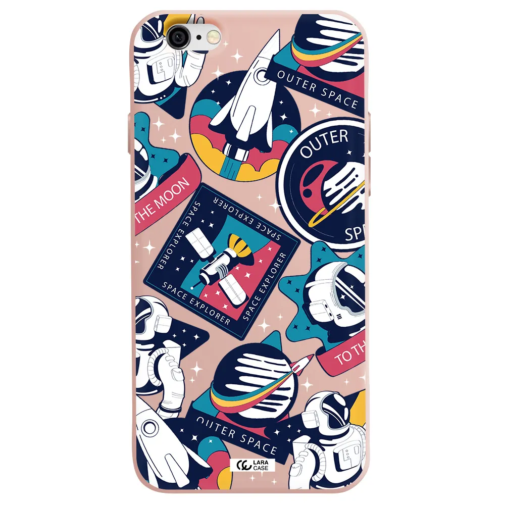 Astronaut Stickers Apple iPhone 6 Silicone pastel pink Case