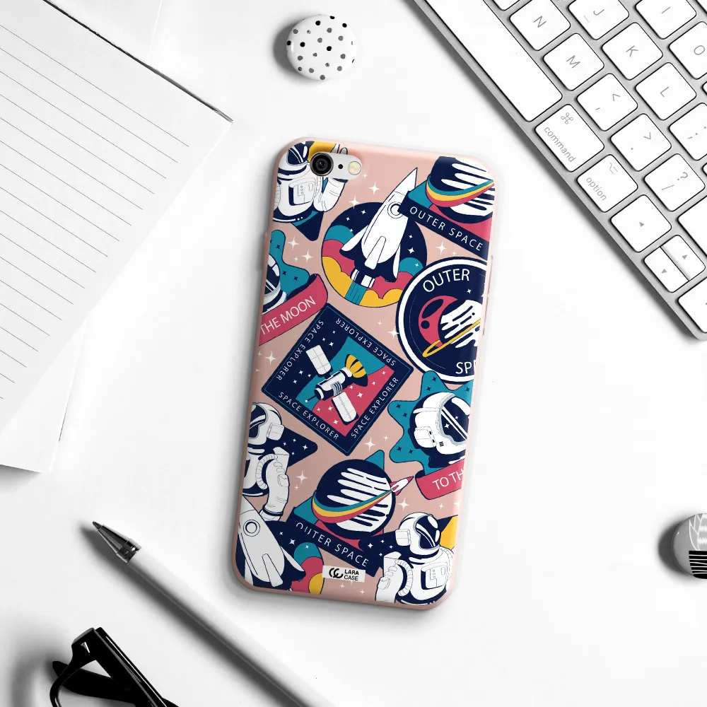Astronaut Stickers Apple iPhone 6 Silicone pastel pink Case