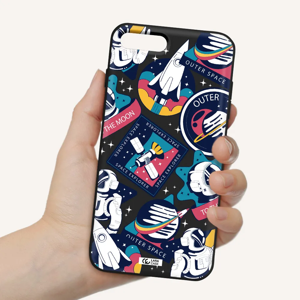 Astronaut Stickers Apple iPhone 7 plus Silicone black Case