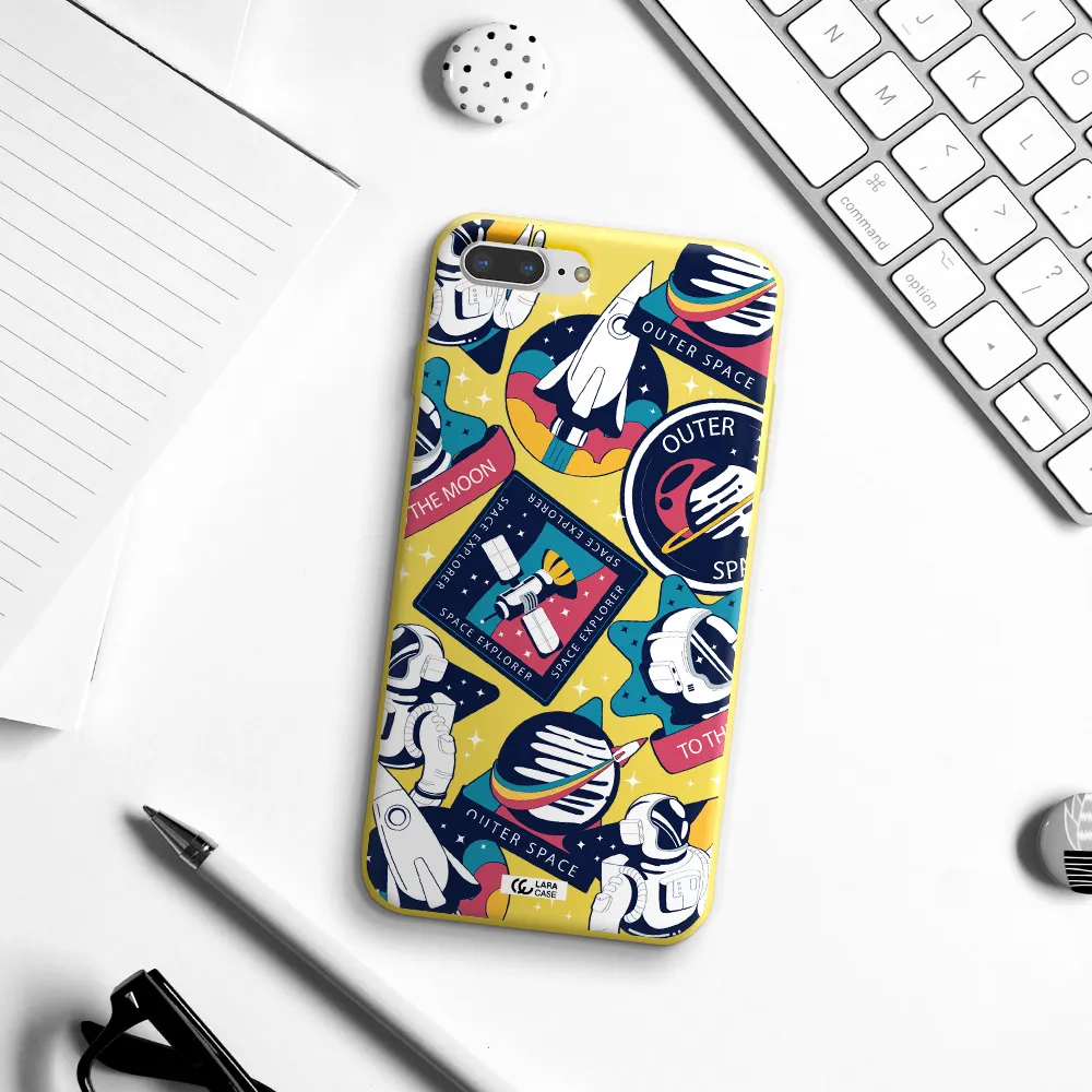 Astronaut Stickers Apple iPhone 7 plus Silicone canary yellow Case