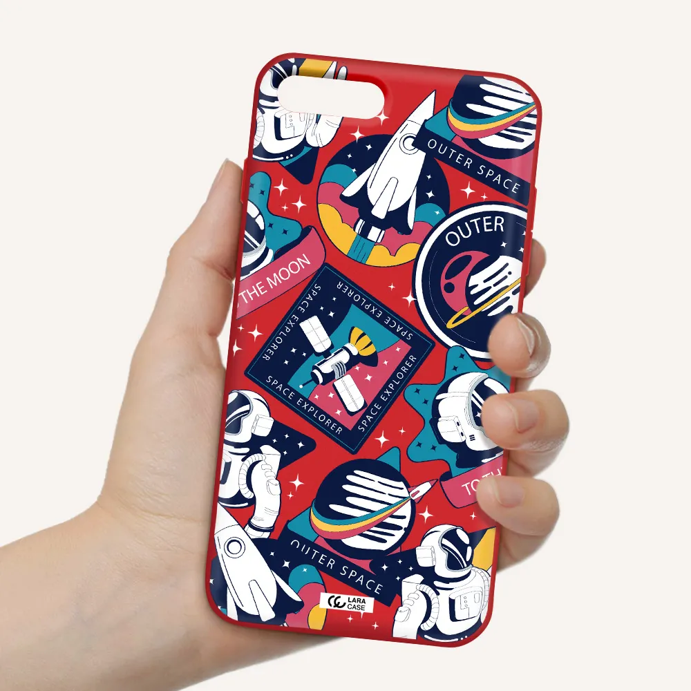 Astronaut Stickers Apple iPhone 7 plus Silicone Imperial Red Case