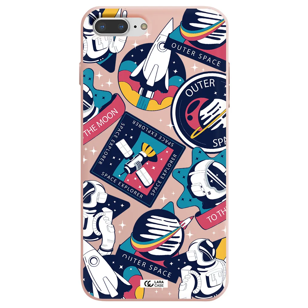 Astronaut Stickers Apple iPhone 7 plus Silicone pastel pink Case