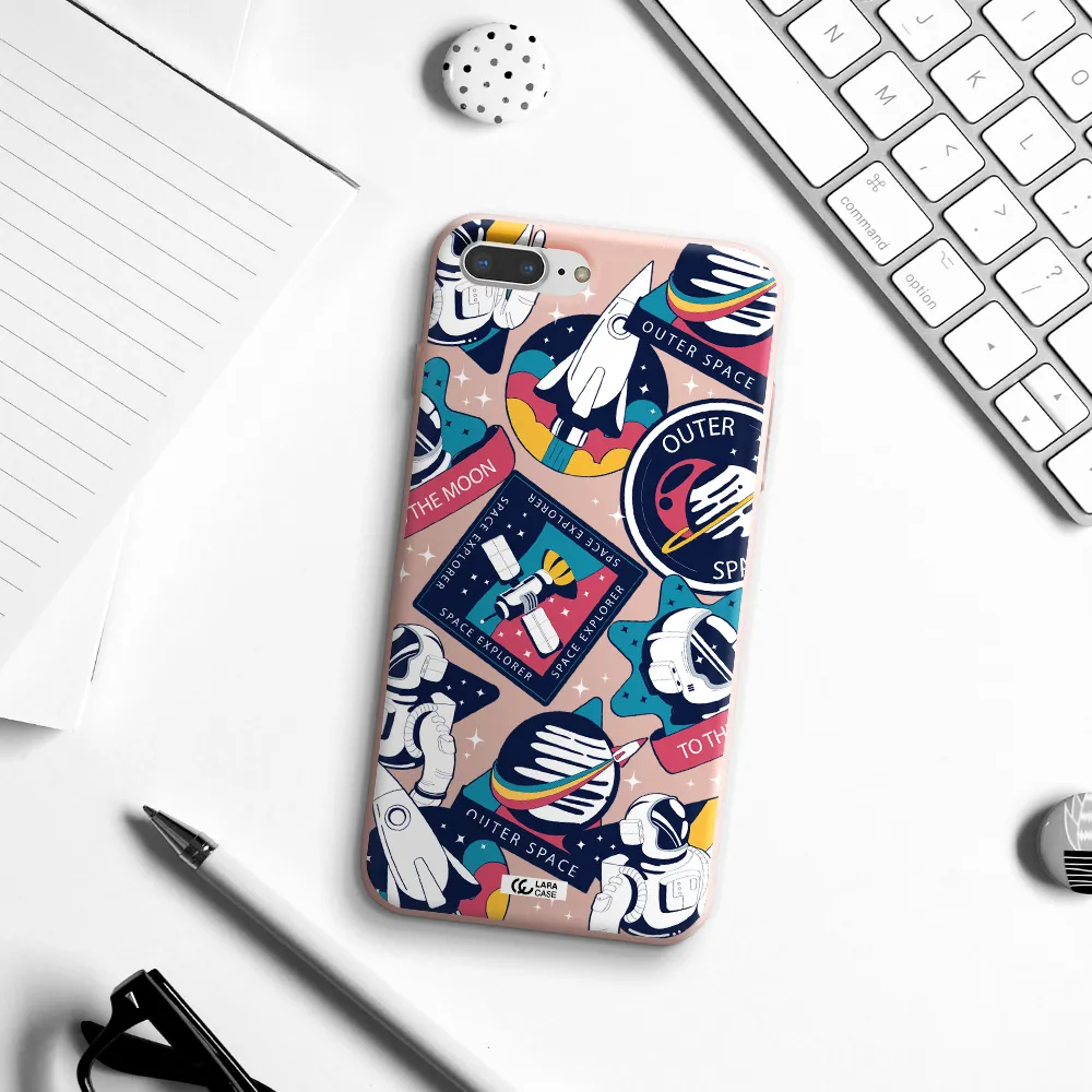 Astronaut Stickers Apple iPhone 7 plus Silicone pastel pink Case