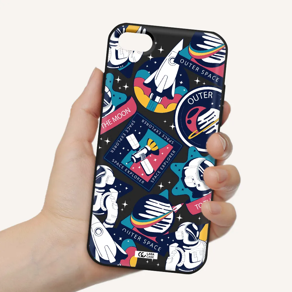Astronaut Stickers Apple iPhone 7 Silicone black Case