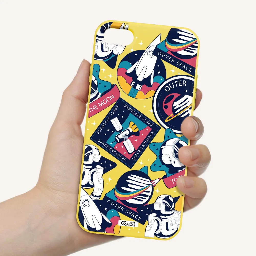 Astronaut Stickers Apple iPhone 7 Silicone canary yellow Case