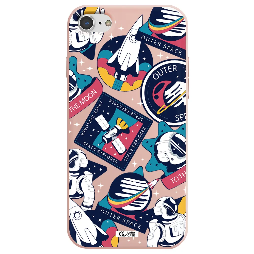Astronaut Stickers Apple iPhone 7 Silicone pastel pink Case