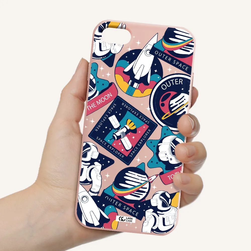 Astronaut Stickers Apple iPhone 7 Silicone pastel pink Case