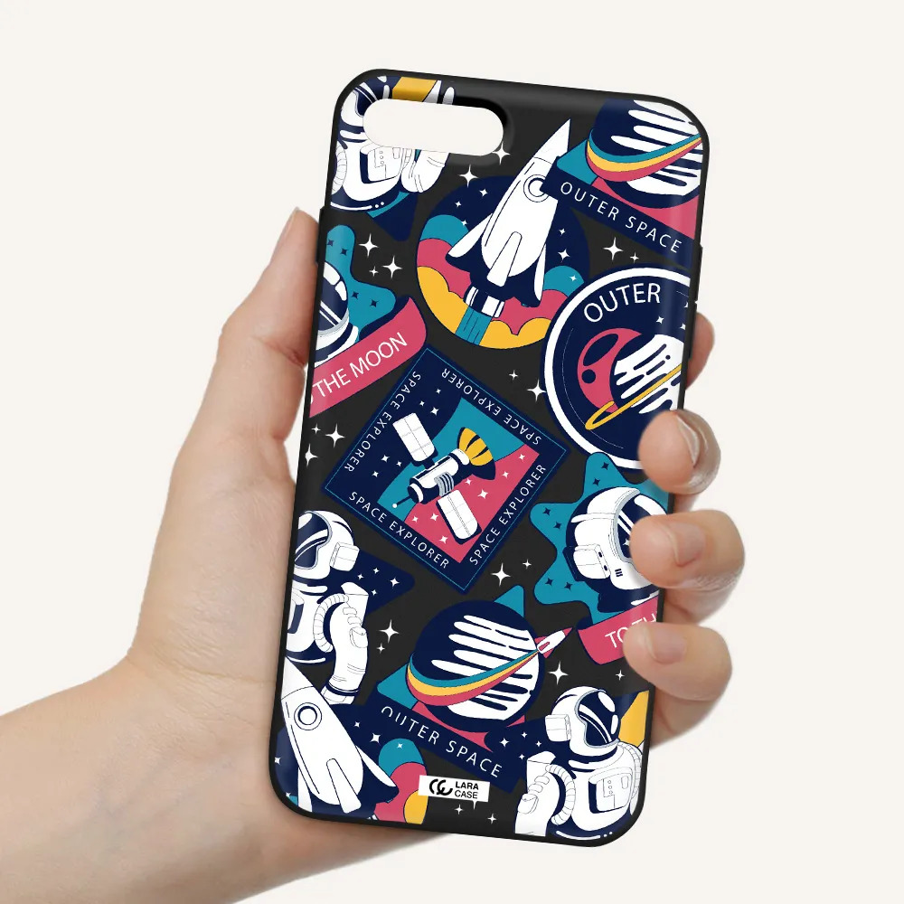 Astronaut Stickers Apple iPhone 8 plus Silicone black Case