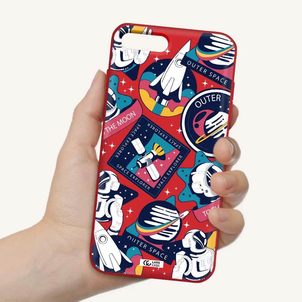 Astronaut Stickers Apple iPhone 8 plus Silicone Imperial Red Case