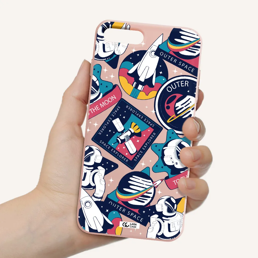 Astronaut Stickers Apple iPhone 8 plus Silicone pastel pink Case