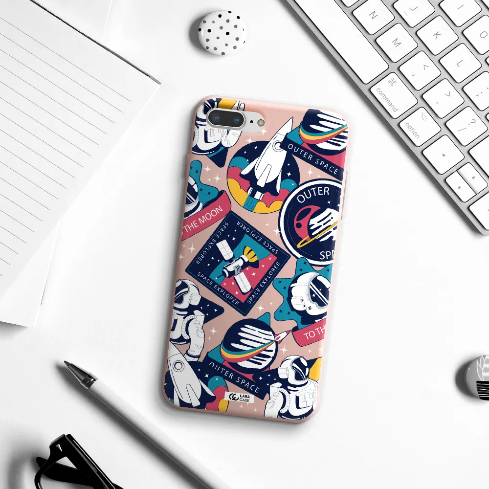 Astronaut Stickers Apple iPhone 8 plus Silicone pastel pink Case