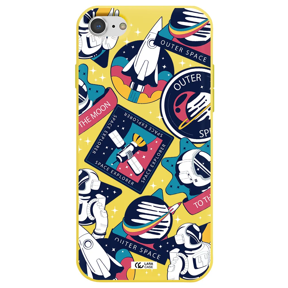 Astronaut Stickers Apple iPhone 8 Silicone canary yellow Case