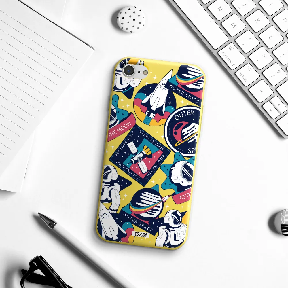 Astronaut Stickers Apple iPhone 8 Silicone canary yellow Case