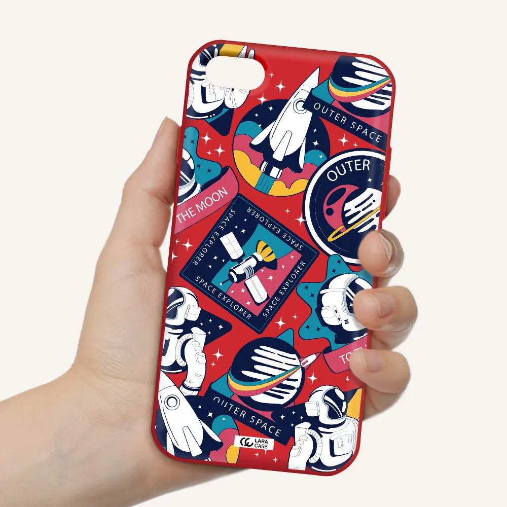 Astronaut Stickers Apple iPhone 8 Silicone Imperial Red Case
