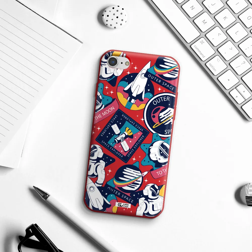 Astronaut Stickers Apple iPhone 8 Silicone Imperial Red Case