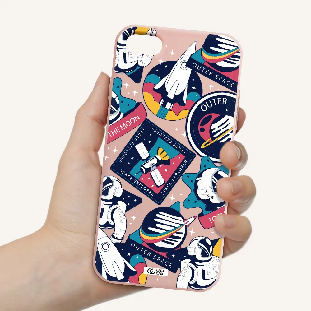 Astronaut Stickers Apple iPhone 8 Silicone pastel pink Case
