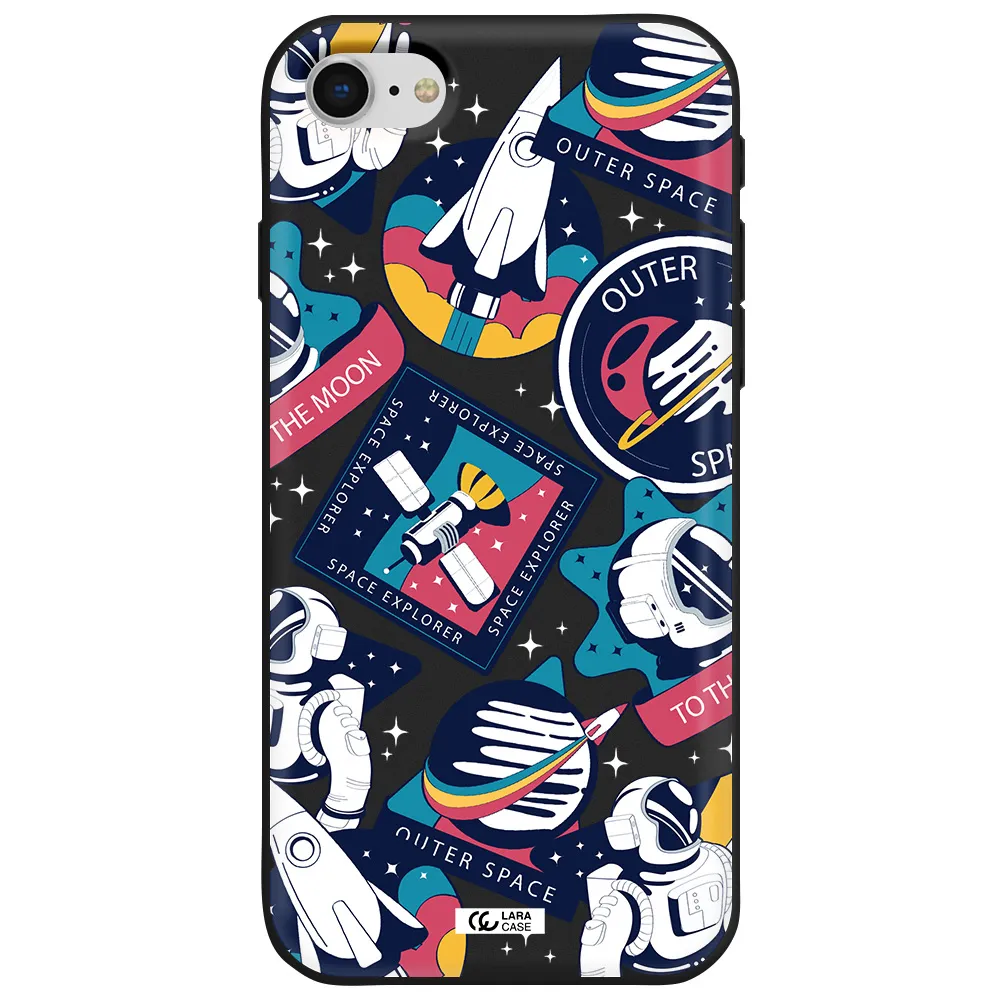 Astronaut Stickers Apple iPhone se 2020 Silicone black Case