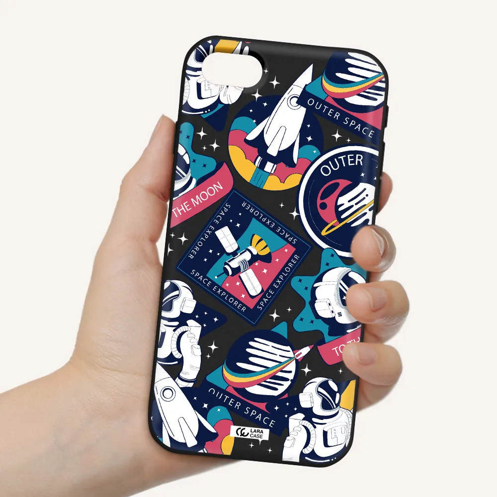 Astronaut Stickers Apple iPhone se 2020 Silicone black Case