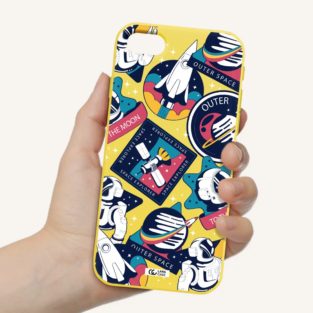 Astronaut Stickers Apple iPhone se 2020 Silicone canary yellow Case