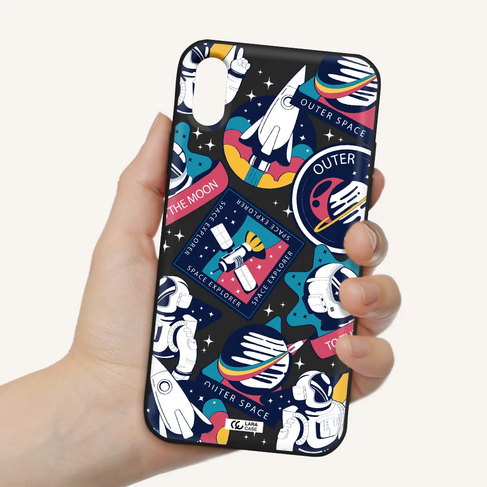 Astronaut Stickers Apple iPhone X Silicone black Case
