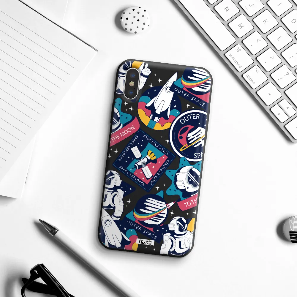 Astronaut Stickers Apple iPhone X Silicone black Case
