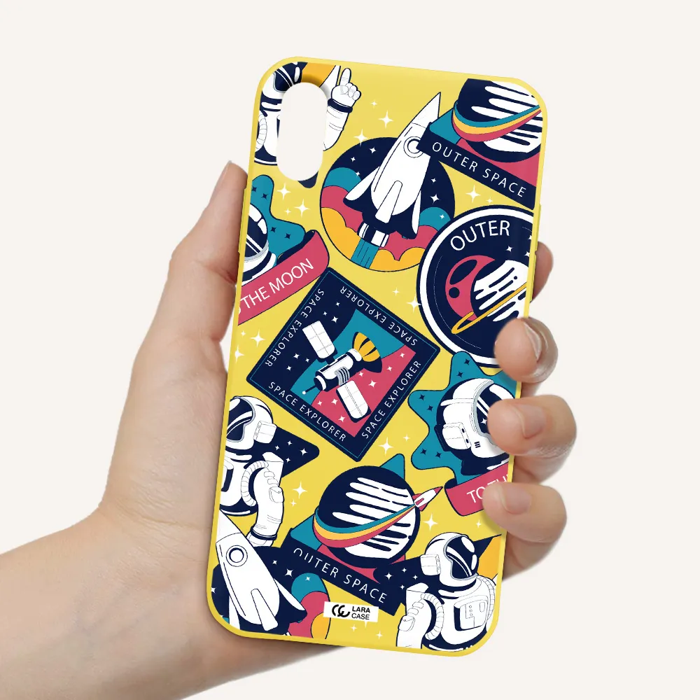 Astronaut Stickers Apple iPhone X Silicone canary yellow Case