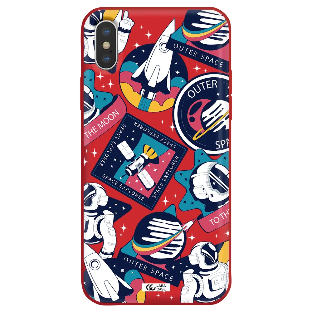 Astronaut Stickers Apple iPhone X Silicone Imperial Red Case