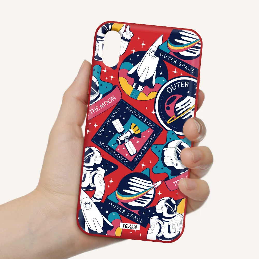 Astronaut Stickers Apple iPhone X Silicone Imperial Red Case