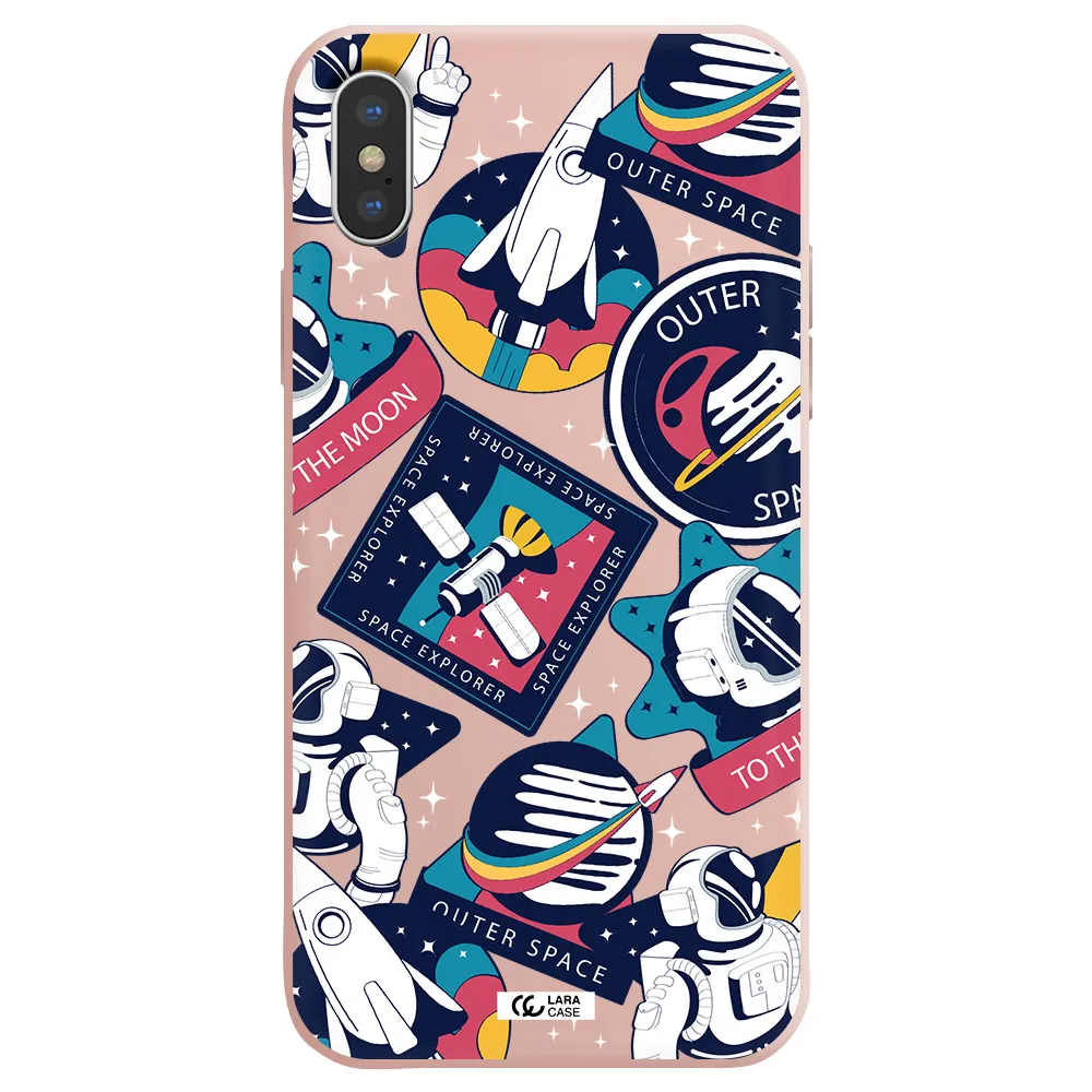 Astronaut Stickers Apple iPhone X Silicone pastel pink Case