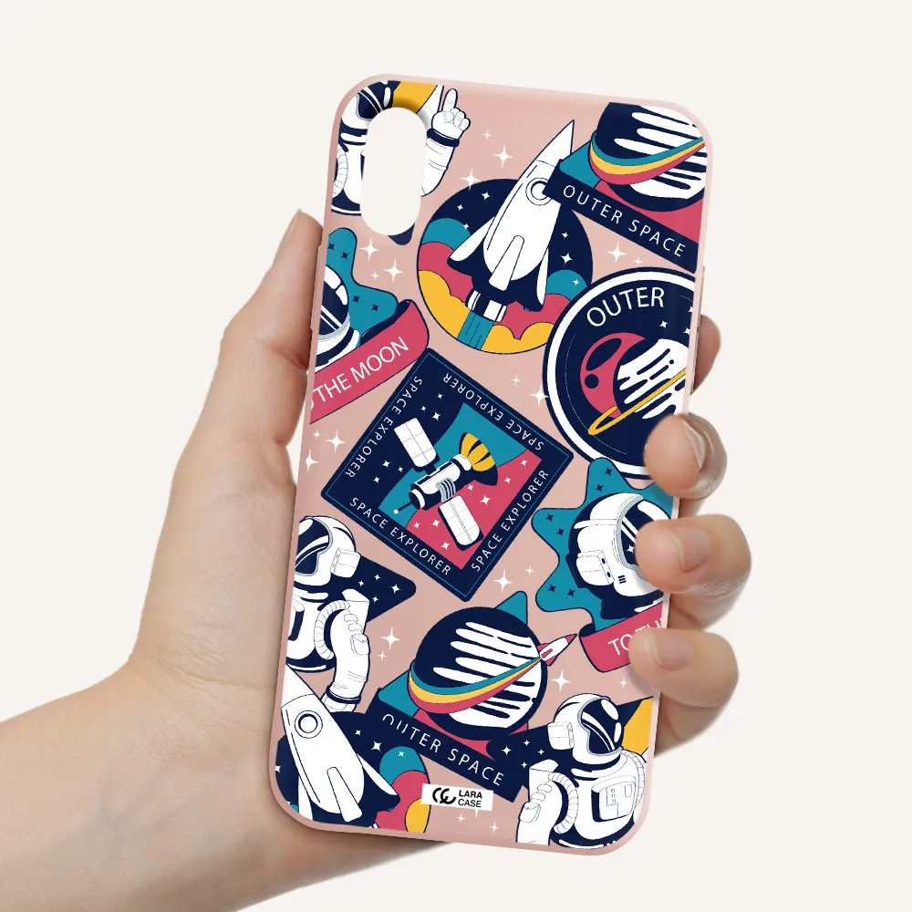 Astronaut Stickers Apple iPhone X Silicone pastel pink Case