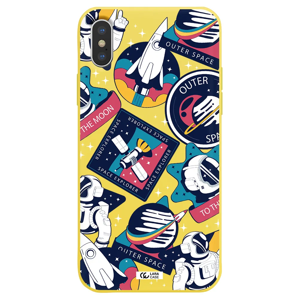 Astronaut Stickers Apple iPhone XS Silicone canary yellow Case