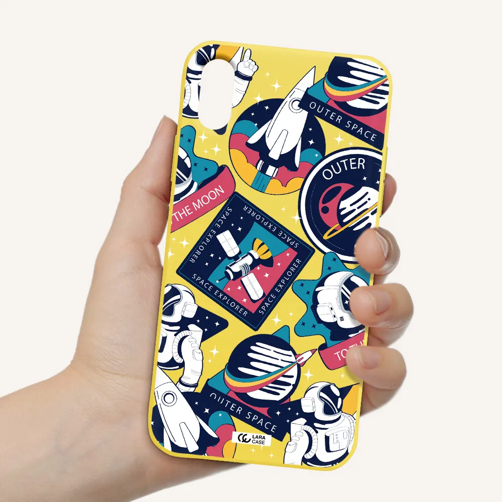Astronaut Stickers Apple iPhone XS Silicone canary yellow Case