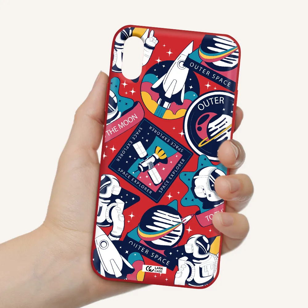 Astronaut Stickers Apple iPhone XS Silicone Imperial Red Case