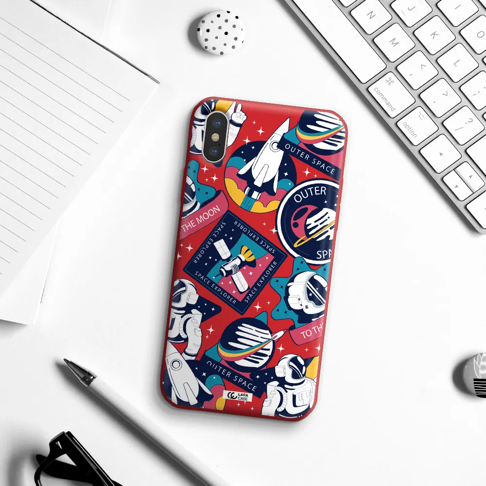 Astronaut Stickers Apple iPhone XS Silicone Imperial Red Case
