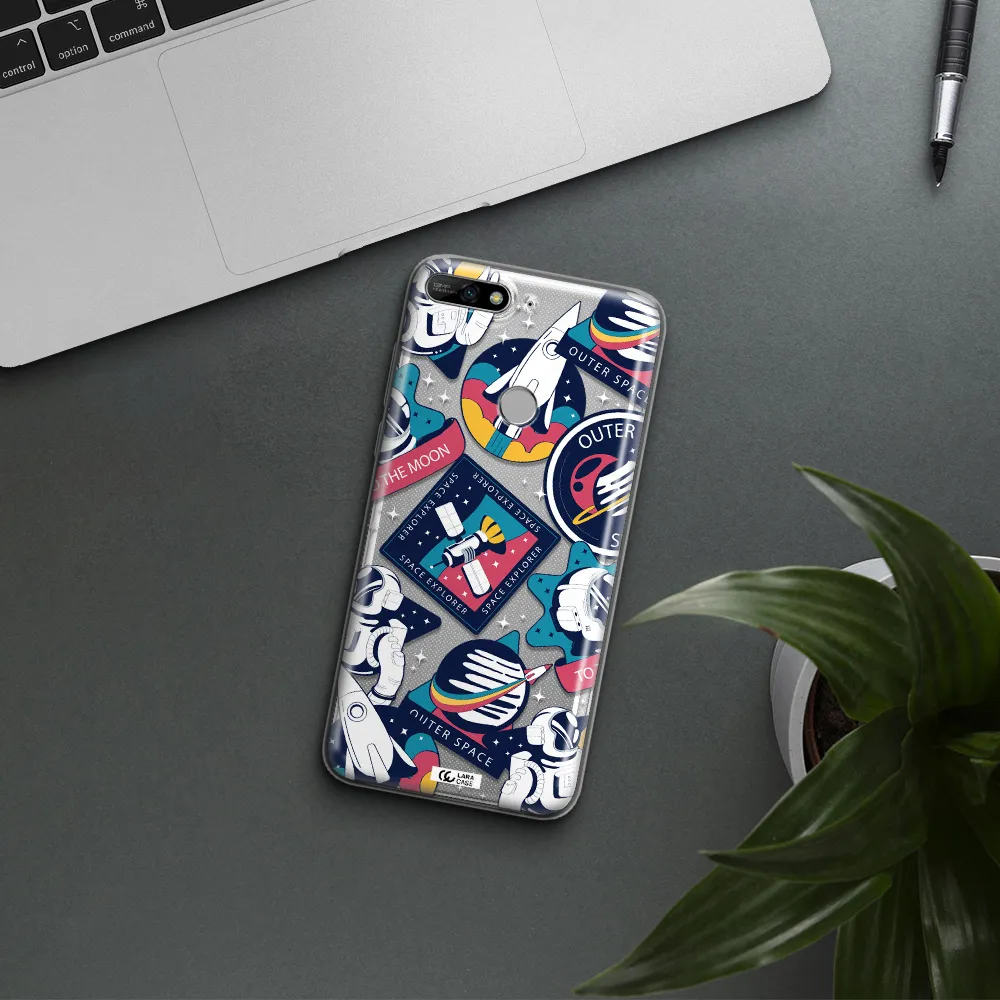 Astronaut Stickers Huawei Y7 2018 Clear TPU Case