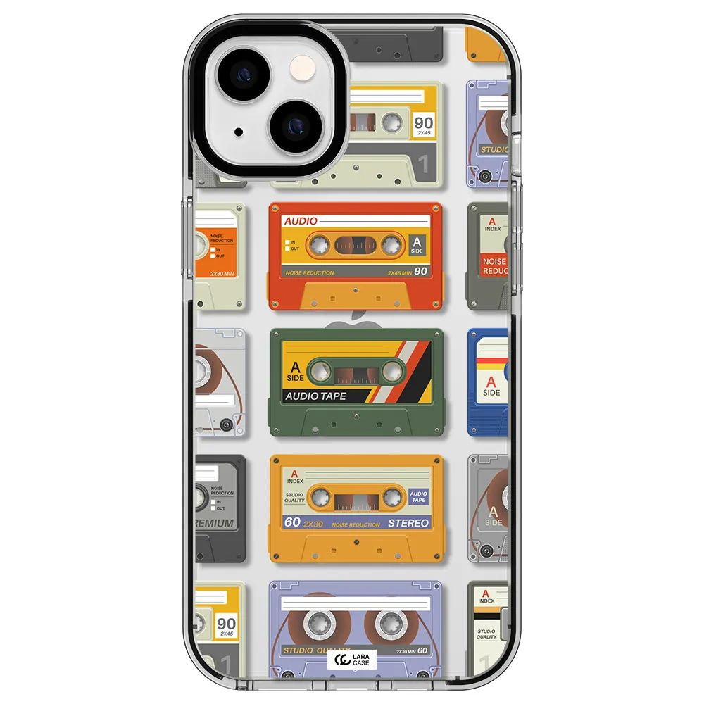 All My Cassettes Apple iPhone 14 plus impact black border Case