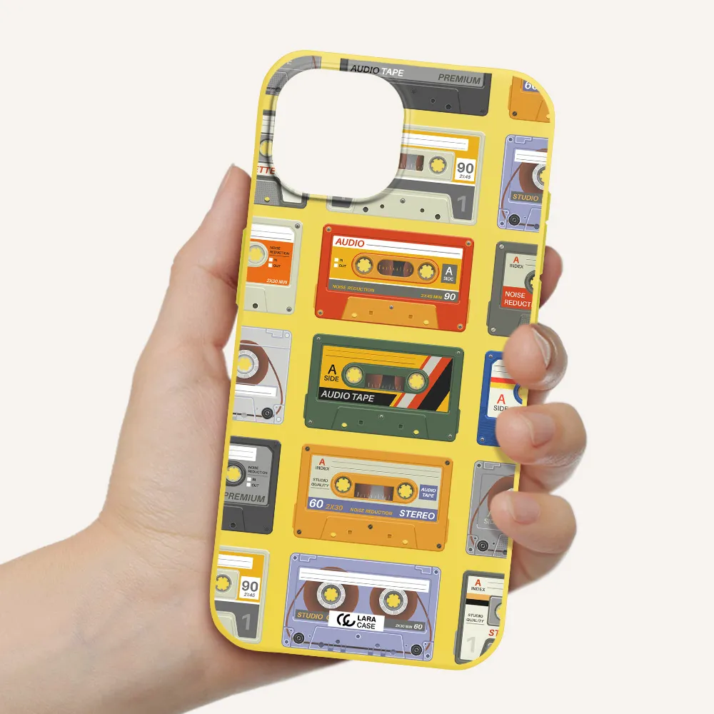 All My Cassettes Apple iPhone 15 Silicone canary yellow Case