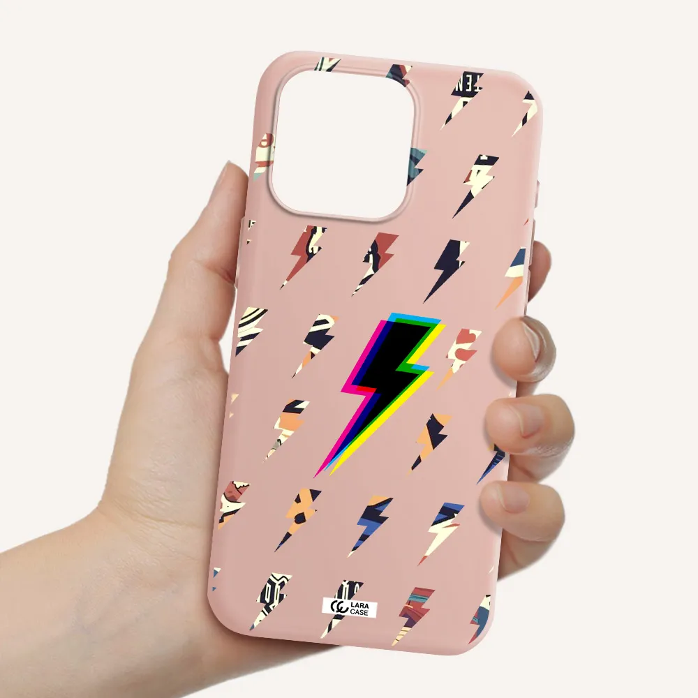 Thunder Glitch Apple Iphone 15 Pro max Silicone pastel pink Case