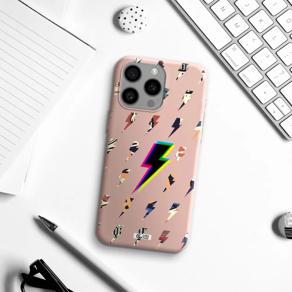 Thunder Glitch Apple Iphone 15 Pro max Silicone pastel pink Case