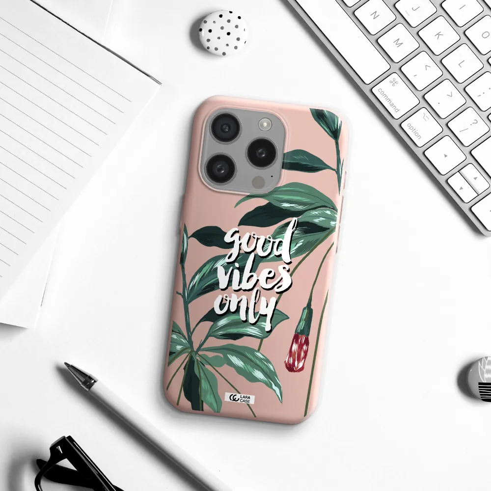 Tropical Vibes Green Apple Iphone 15 Pro Silicone Pastel Pink Case