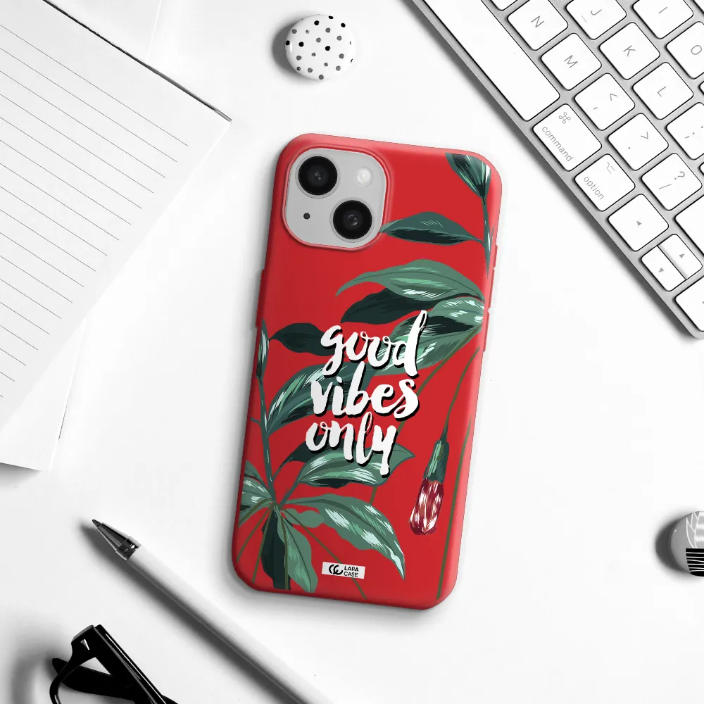 Tropical Vibes Green Apple Iphone 15 Silicone Imperial Red Case