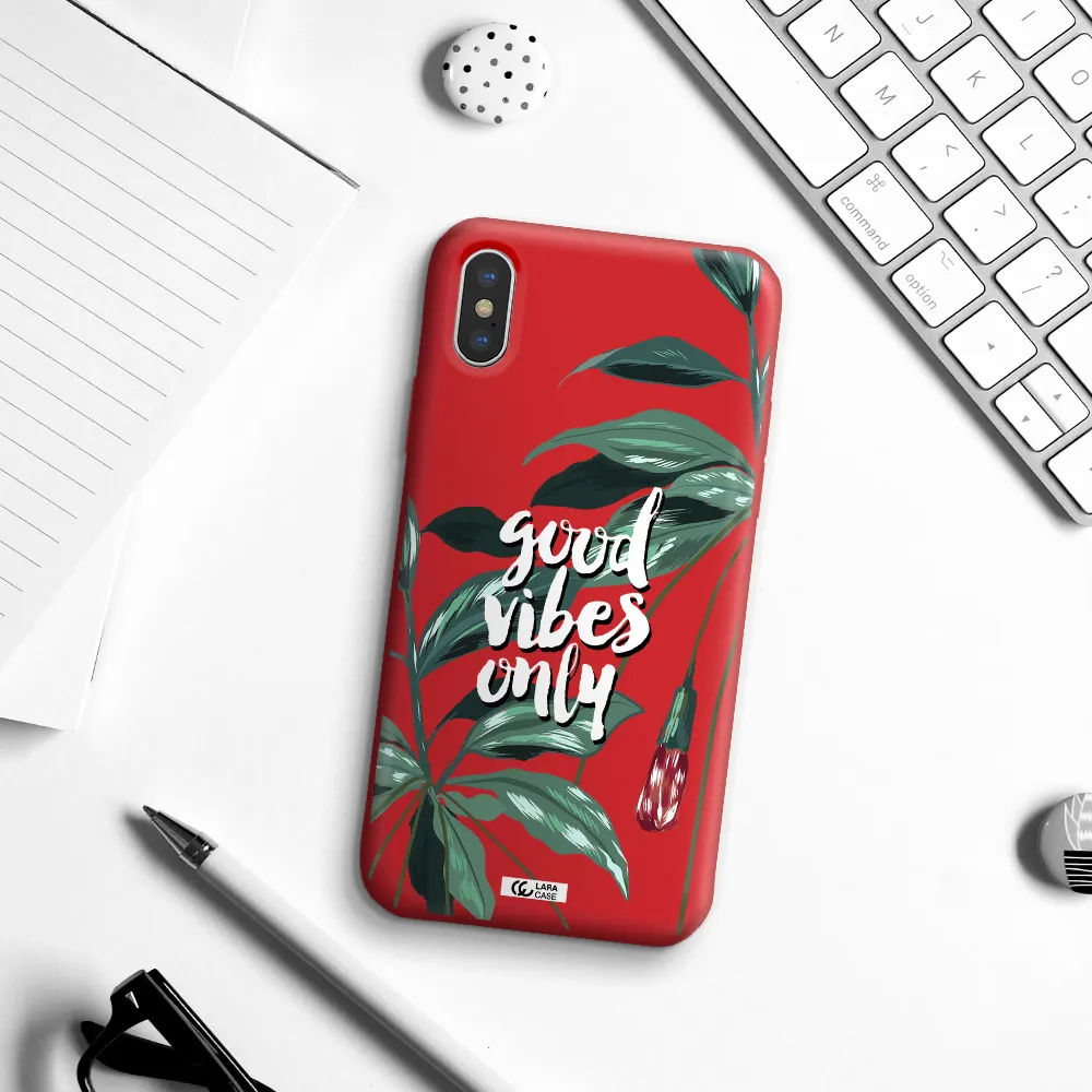 Tropical Vibes Green Apple iPhone X Silicone Imperial Red Case