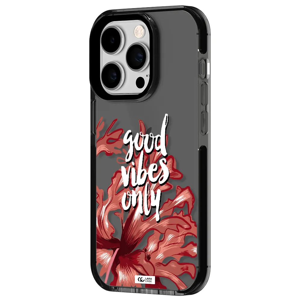 Tropical Vibes Red Apple iPhone 14 pro impact Smoke Black Case